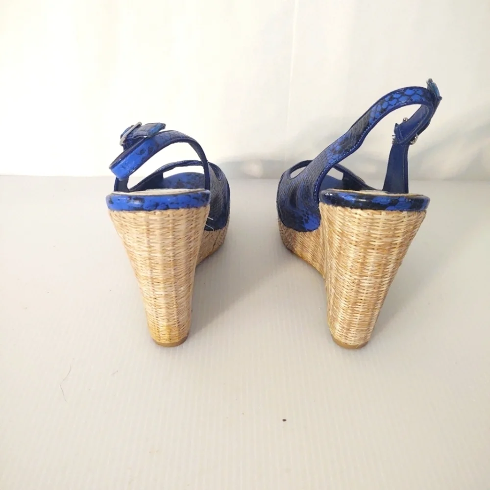White House Black Market Blue Wedge Sandals size 8